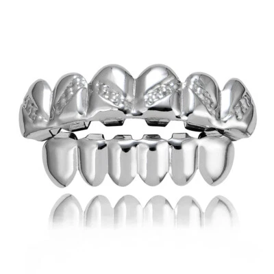 14k Gold Plated Hip Hop Teeth Grillz for Women Men Top Bottom Grill Set Custom - Image 1 of 4