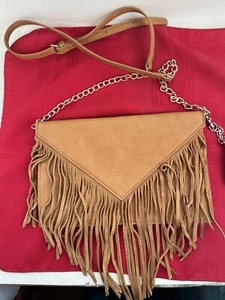 BROWN FRINGE CROSSBODY SNAP ENVELOPE STYLE PURSE BAG HIPPIE BOHO ADJSTBL STRAP - Picture 1 of 14