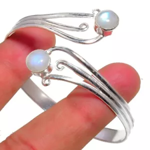 Rainbow Moonstone Gemstone Handmade 925 Sterling Silver Jewelry Bangle Size 7-8 - Picture 1 of 1