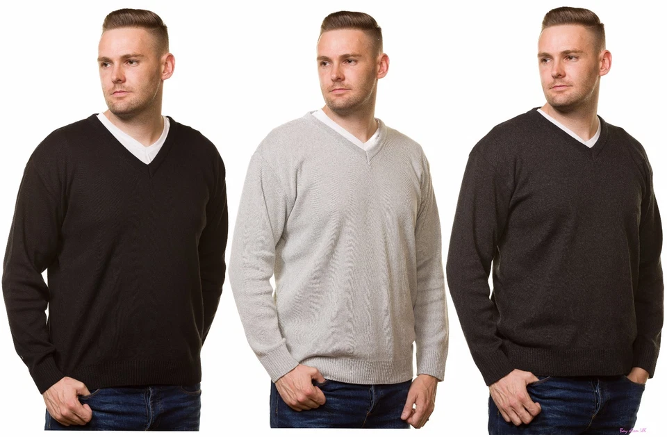Mens Plain Knitted V Neck Classic Full Sleeve Cardigans Tops Jumpers S M L XL - Image 1 of 1