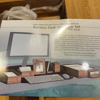 Bamboo Desk Organizer Uplift Desk 全新铅笔纸框 — 第 1/4 张图片