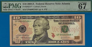 2004A $10 FRN Atlanta star PMG 67EPQ 3rd finest Fr 2309-F* low serial 00002588* - Picture 1 of 3