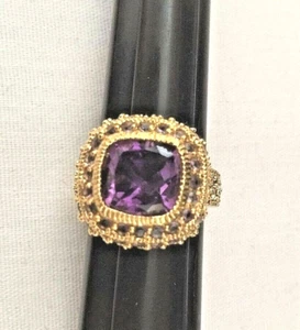 Amethyst Faceted Cushion Cut Gemstone Ring 18K Gold .925 Sterling Silver 3.4 CTW - Imagen 1 de 6