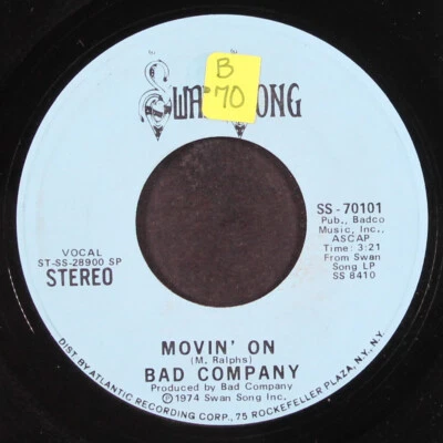 BAD COMPANY: movin' on / easy on my soul SWAN SONG 7" Single 45 RPM Foto 1 de 2