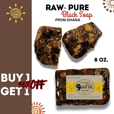 Jabón negro africano crudo 8 oz 100 % puro orgánico sin refinar Ghana lavado corporal facial a granel Foto 1 de 4