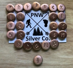 Hand Made .999 Copper Bullion CASTING RUNES - Elder Futhark Set (25 Pieces) - Picture 1 of 1