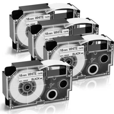 INK-DEPOT 4PK Compatible Casio XR-18WE Black on White EZ Label Tape Cartridge 18mm