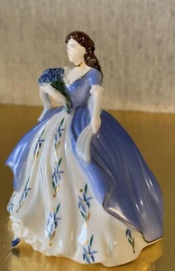 COALPORT CHINA LADY FIGURE FAIREST FLOWERS IRIS BLUE PERFECT CONDITION - Picture 1 of 6