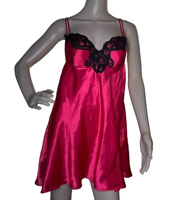 Lencería de encaje vintage Victoria Secret etiqueta dorada mediana sin cordones rosa negro Foto 1 de 4