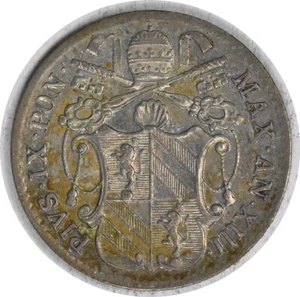 1858 R Italian States - Papal States 5 Baiocchi KM1341B UNC Uncertified #941 - Picture 1 of 2