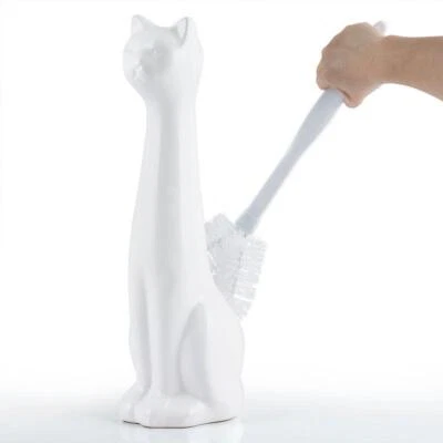 White Cat 2-Piece Ceramic Toilet Brush Holder & Plastic Handled Scrub Brush - Image 1 of 4