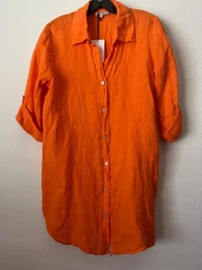 NWT Linen Rosemarine Button Down With Roll Tab Sleeve Shirt Tunic Sz M - Picture 1 of 7