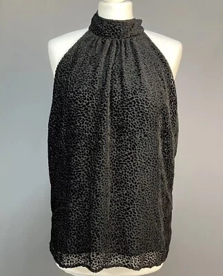 Hush Melina Top UK 14 Black Burnout Devore Leopard Print Lined *New With Defect* - Image 1 of 4