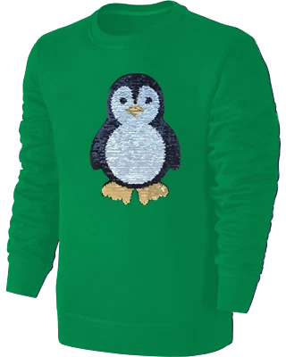 BLACKSHIRT COMPANY Kinder Pinguin Wendepailletten Sweatshirt - Streichel Pullover Pulli Hoodie Grün