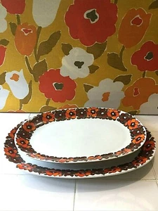 Pair Renner Porcelana Mon Cheri Porcelain Serving Platters Retro Floral EUC - Picture 1 of 10