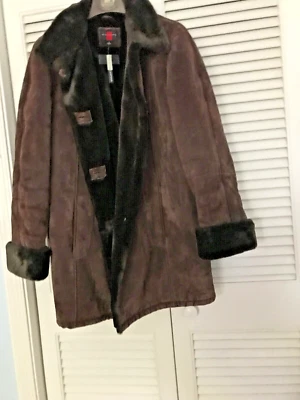  NWT BROWn GENUINE SUEDE LEATHER Coat PArka Faux fur sz M/L GALLERY - Image 1 of 4