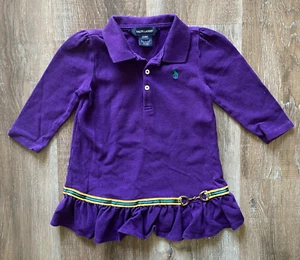 Vestido polo morado manga larga Ralph Lauren~talla 24M~volantes~botón - Imagen 1 de 5