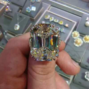 Huge 39.40CT Emerald & Pear Cut Simulated Sapphire 935 Silver Luxury Women Ring - Picture 1 of 8