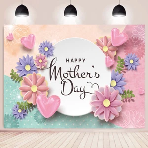 Happy Mother's Day Backdrop I Love Mom Sweet Love Heart Flower Background - Picture 1 of 9