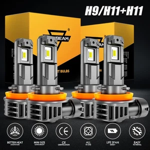 AUXBEAM Combo H9 H11 LED Headlight High Low Beam Bulbs White Total 120W 32000LM - Picture 1 of 12