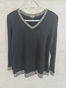 Jude Damen Größe Small Langarm marineblau mit Knopfleiste gestreift hinten V-Ausschnitt - Bild 1 von 8