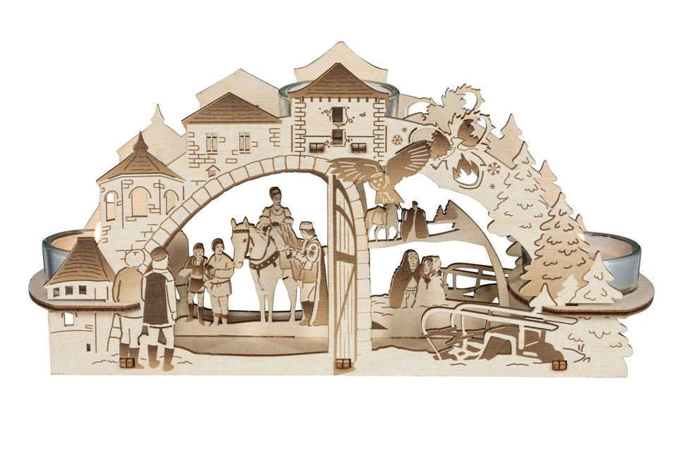 SAICO GMBH SEIFFEN Lichterbogen Drei Haselnüsse für Aschenbrödel mit Burg Filmszene 24x11,5x6,5 cm