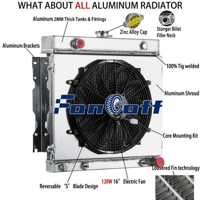 4 Row Radiator Shroud Fan For 1970-79 Dodge D/W 100/150 200 300 Ramcharger V8 US Foto 1 de 4