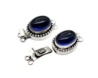 2 Pcs Blue Onyx Gemstone Box Clasp 2 Strand Oxidized Silver Plated - Image 1 of 4