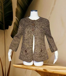 DRESS BARN Heather Brown Beige Swing Cardigan 3 Button Sweater Women's Large - Picture 1 of 12