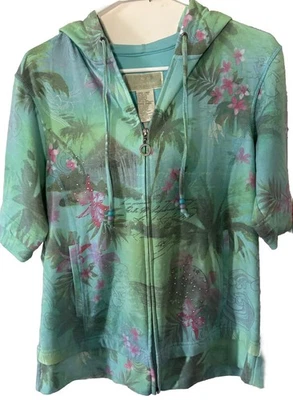 Green Tea Orient Beach Hoodie Sequins Large - Image 1 of 4