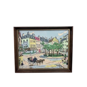 Vintage Mod-Art Cityscape Painting Framed Street Scene 15x12 Signed Morel - Picture 1 of 8