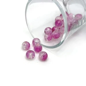 8mm Pink and Clear Crackle Glass Beads - US Seller - Picture 1 of 3
