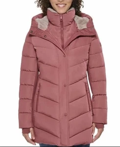 Chaqueta Parka ANDREW MARC Walker Rosa Aislada Piel Sintética Capucha Cremallera Puffer XL - Imagen 1 de 5