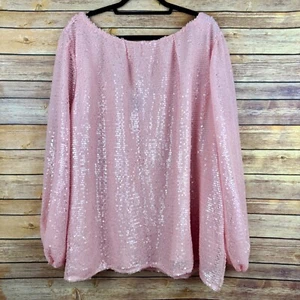 June + Vie Womens Pink Sequins Long Sleeve Blouse 2x - Picture 1 of 9