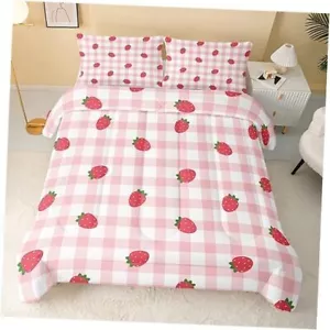 Cute Strawberry Comforter Twin Size,Cute Fruit Kids Comforter Set,Strawberry - Picture 1 of 7