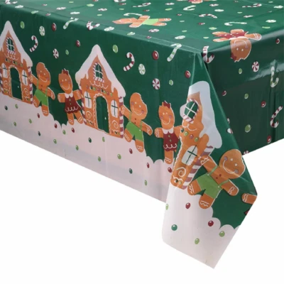 Merry Christmas Tablecloth Plastic 220cmx130cm | Xmas Party Table Cover - image 1 of 4