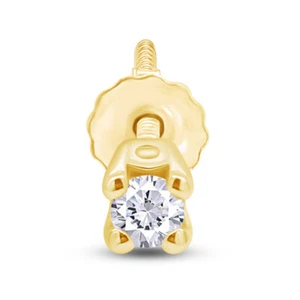 Natural Round Diamond Screw Back Single Stud Earrings 14K Solid Yellow Gold - Picture 1 of 6