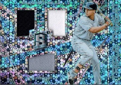 2018 Panini Spectra Triple Threat Materials Neon Blue #8 Francisco Mejia /99 - Image 1 of 2