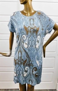 Etro Italy Blue White Multi Paisley Short Sleeve Tunic Dress sz 40 - Picture 1 of 4
