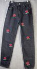 Zara Trafaluc Denimwear Women&#39;s Size 0 Black Embroidered Rose Ankel Jeans MP11