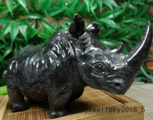 Certified Black Burma 100% Natural A jadeite jade Display~Rhinoceros 犀牛 摆件 - Picture 1 of 21