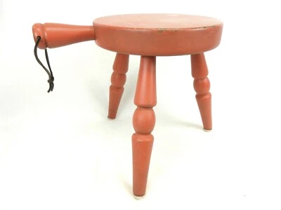 Taburete de ordeño de madera muebles auténticos de colección con mango Japón pintado naranja T43 Foto 1 de 4