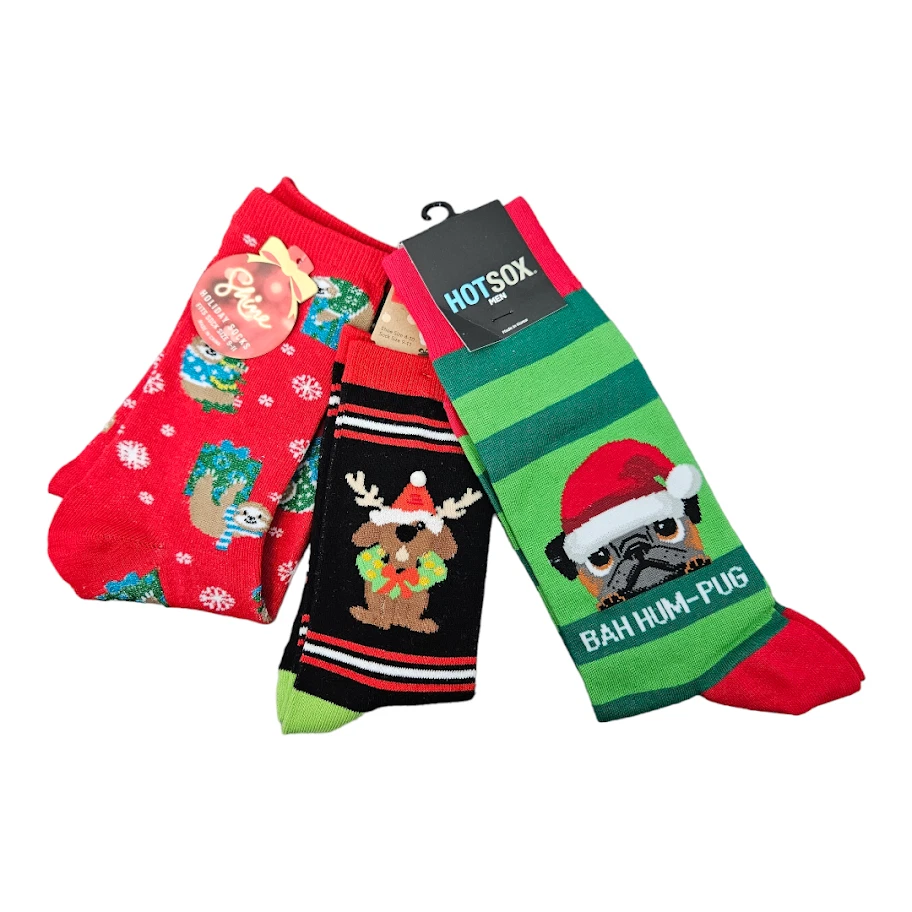 Christmas Sock Bundle Of 3 Pairs, 1 Men's Sock Size 10-13, 2 Women's Size 4-10 - Image 1 of 1