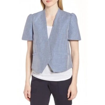 Chaqueta Nordstrom Signature 153209 Mujer Lino Algodón Manga Abullonada Azul Talla Grande Foto 1 de 2