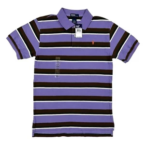 Polo Ralph Lauren Boy's Short Sleeve Striped Polo Shirt with Pony - Purple - Picture 1 of 3