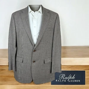 Ralph Lauren Sport Mantel Blazer Herren 44 L beige braun Glen Plaid Flanell weich - Bild 1 von 11
