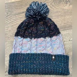 SMARTWOOL Kids Merino Wool Beanie Knit Pom Pom Blue Purple Outdoors Hat - Picture 1 of 10