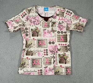 Scrub H.Q Scrub Top Pink Ribbon Hope Cure Love Believe Size Small - Picture 1 of 7
