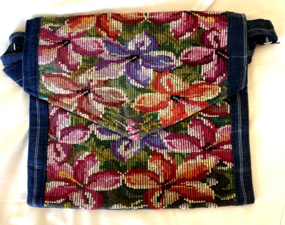 Bolso Huipil Bandolera Cartera Bordado Flores Denium Guatemala Nuevo Boho #AA Foto 1 de 4