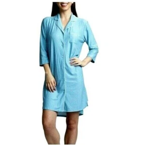 Muk Luks (Hanes) Notch Collar Sleepshirt Nightgown Polka Dot Pattern, Blue, L - Picture 1 of 5